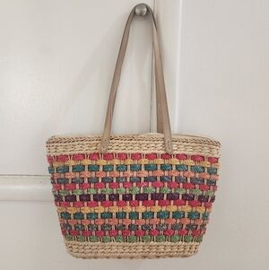 Colorful Woven Straw Tote Bag